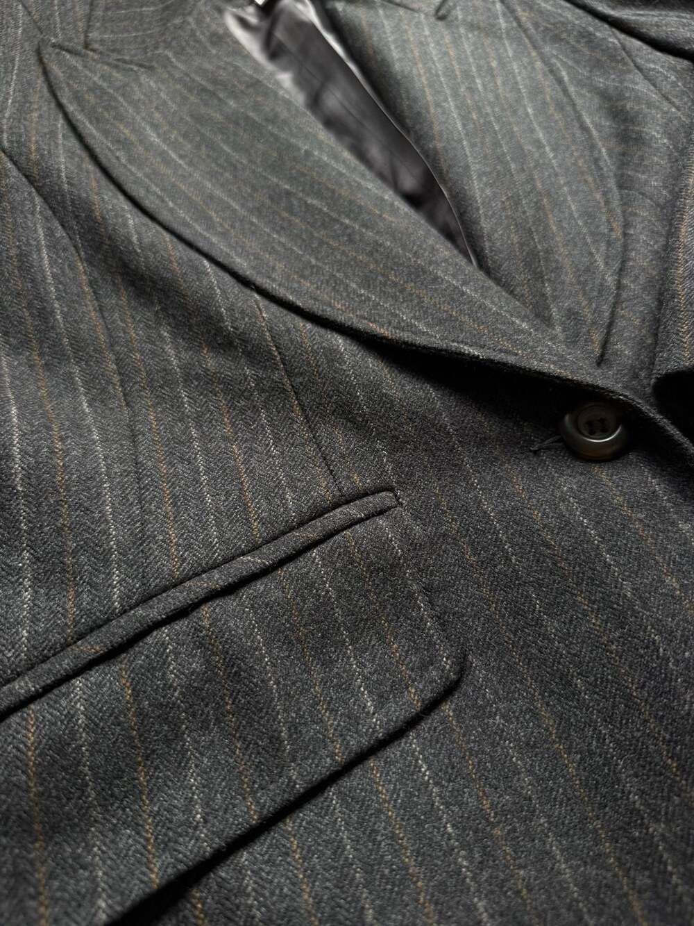 Vintage Louben Grey Pinstripe Pure Virgin Wool Longline Blazer Coat - Picture 2 of 8